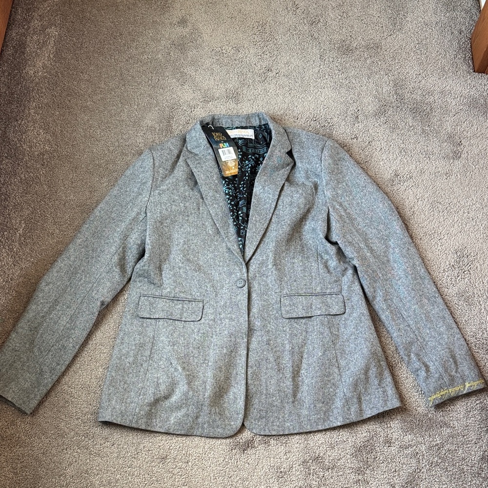 The Lord of the Rings Gray Herringbone One Button Blazer Jacket SIZE 18